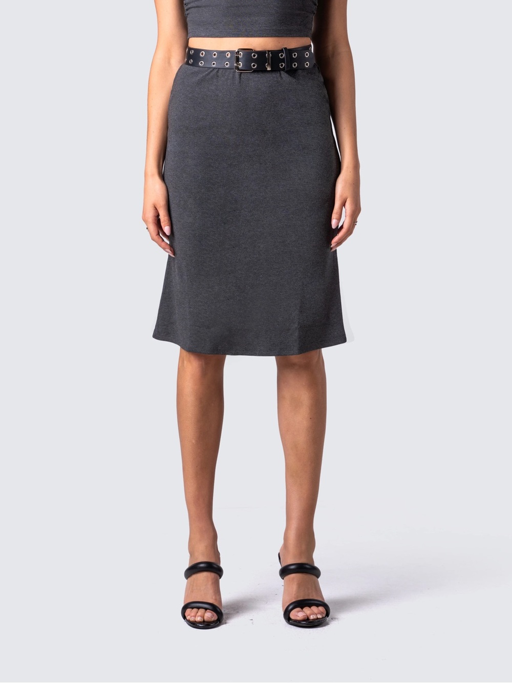Finesse Nico Grey Jersey Midi Skirt LL3-13 S
